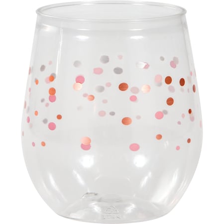 Rosé All Day Polka Dots Plastic Stemless Wine Glass, 14oz, 6PK